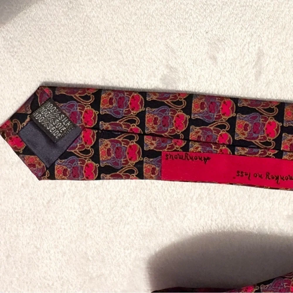 Mag Mouch London 100% Silk Mens Neck Tie Monkeys Red Black Vibrant Colorful